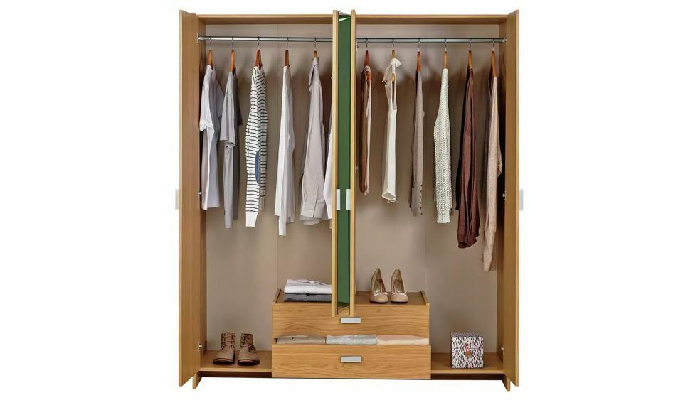 Capella 4 Door Mirrored Wardrobe - Oak Effect