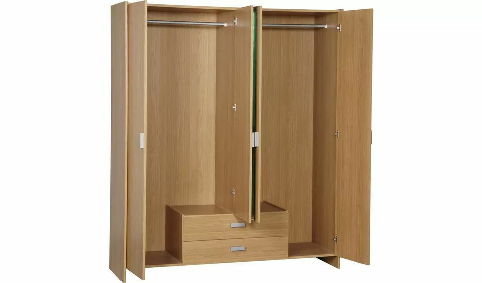 Capella 4 Door Mirrored Wardrobe - Oak Effect