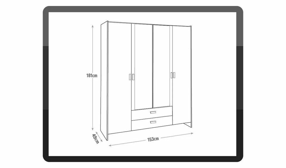Capella 4 Door Mirrored Wardrobe - Oak Effect