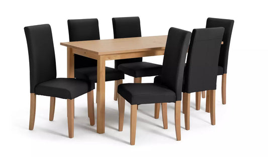 Ashdon Solid Wood Dining Table & 6 Choclate Leather Chairs