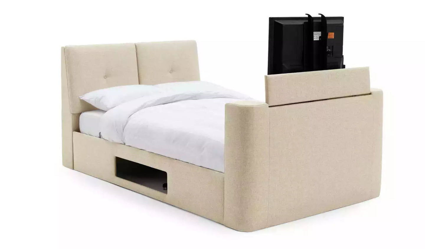 Jakob Double TV Ottoman Fabric Bed Frame- Natural