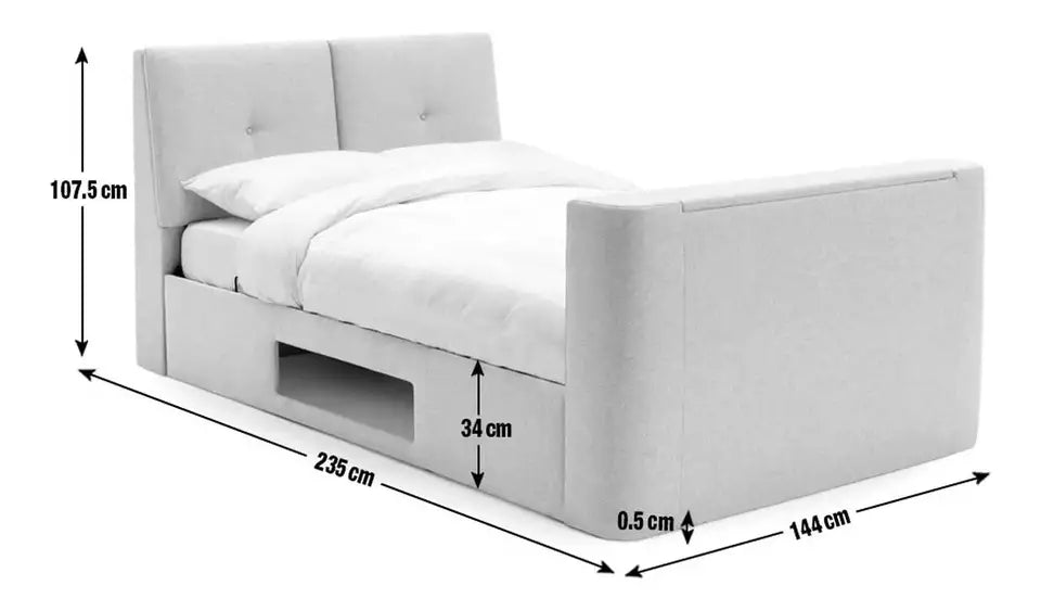 Jakob Double TV Ottoman Fabric Bed Frame- Natural