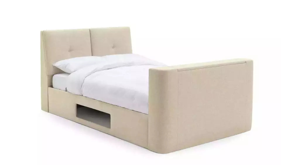 Jakob Double TV Ottoman Fabric Bed Frame- Natural