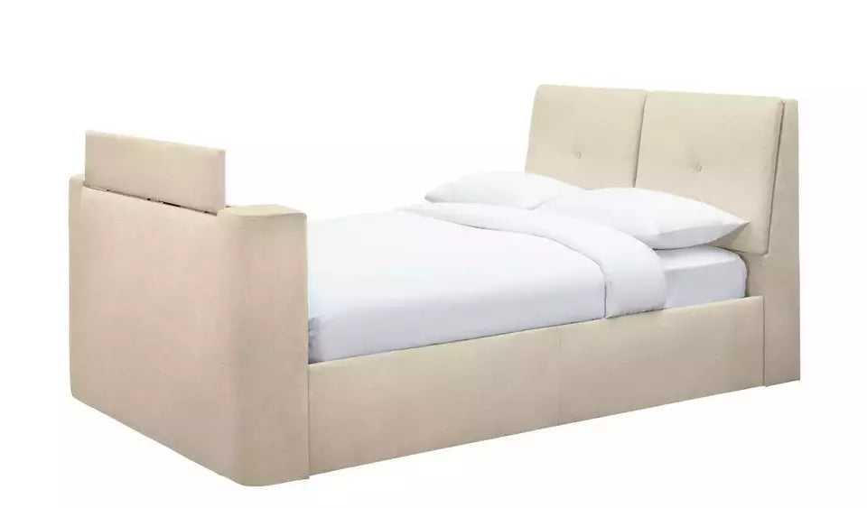 Jakob Double TV Ottoman Fabric Bed Frame- Natural